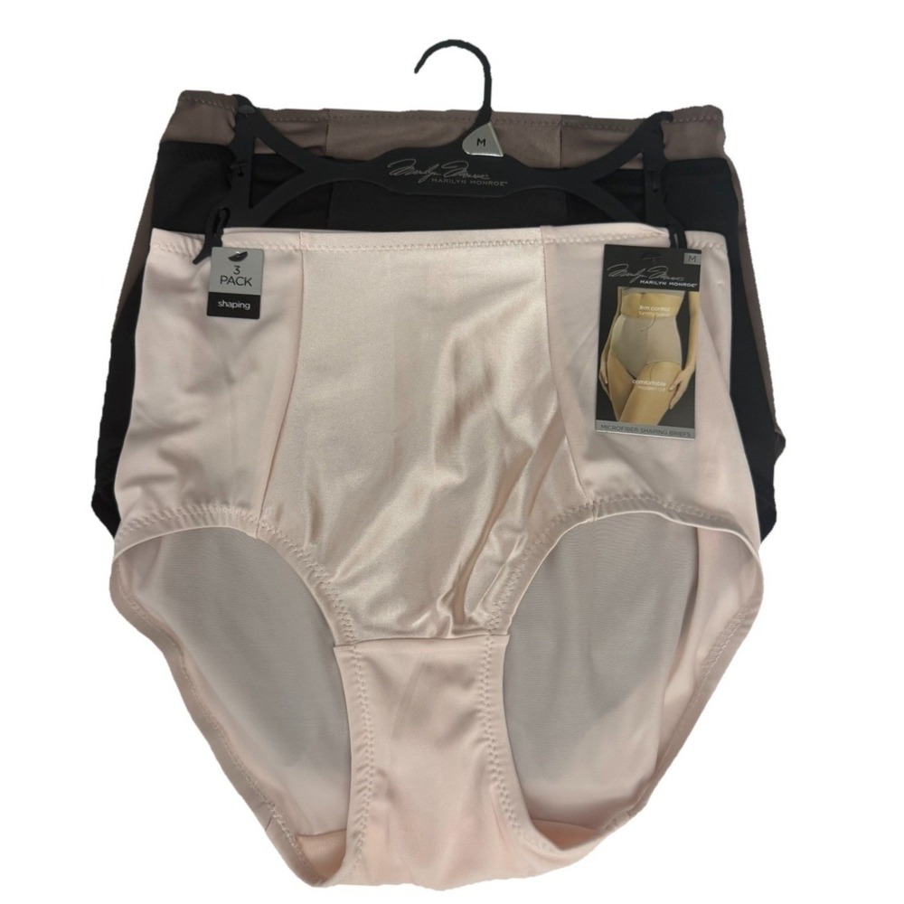 MARILYN MONROE 3 Pack Women's Microfiber SHAPING BRIEFS Brown Black Pink Size M